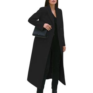 imageIDEALSANXUN Womens Long Wool Coats Fall Winter Notch Lapel Double Breasted Trench Coat Wool JacketsBlack