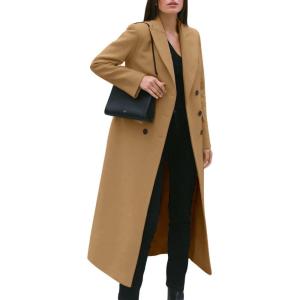 imageIDEALSANXUN Womens Long Wool Coats Fall Winter Notch Lapel Double Breasted Trench Coat Wool JacketsCamel