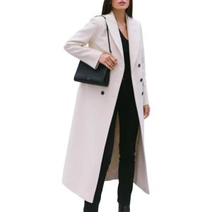 imageIDEALSANXUN Womens Long Wool Coats Fall Winter Notch Lapel Double Breasted Trench Coat Wool JacketsWhite