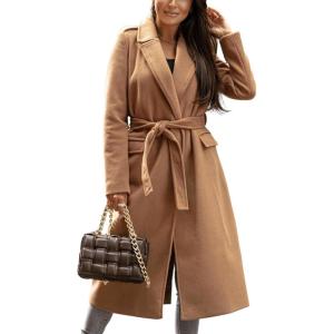 imageIDEALSANXUN Womens Long Wool Coats Fall Winter Open Front Trench Coat Peacoat with Self BeltCamel