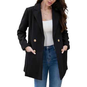 imageIDEALSANXUN Womens Wool Coat Double Breasted Trench Coat Fall Winter ClothesBlack