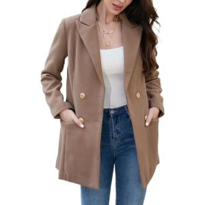 imageIDEALSANXUN Womens Wool Coat Double Breasted Trench Coat Fall Winter ClothesKhaki