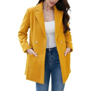 imageIDEALSANXUN Womens Wool Coat Double Breasted Trench Coat Fall Winter ClothesYellow