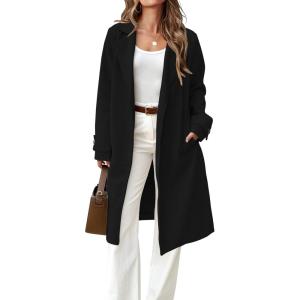 imageIDEALSANXUN Womens Wool Coat Fall Winter Midi Length Trench Coat with BeltBlack