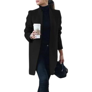 imageIDEALSANXUN Womens Wool Coat Long Blazer Jackets Fall Winter Peacoat with PocketsBlack