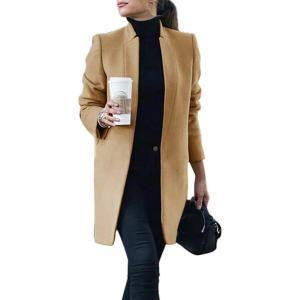 imageIDEALSANXUN Womens Wool Coat Long Blazer Jackets Fall Winter Peacoat with PocketsCamel