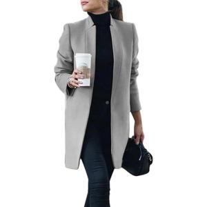 imageIDEALSANXUN Womens Wool Coat Long Blazer Jackets Fall Winter Peacoat with PocketsGrey