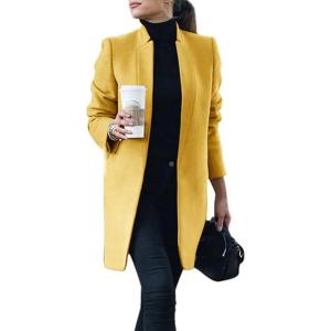imageIDEALSANXUN Womens Wool Coat Long Blazer Jackets Fall Winter Peacoat with PocketsYellow
