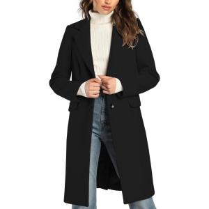 imageIDEALSANXUN Womens Wool Coats Fall Winter Notch Lapel Long Trench Coat Peacoat Blazer JacketsBlack
