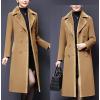 imageIDEALSANXUN Fur Collar Wool Coats for Women Double Breasted Long Peacoat JacketsCamel