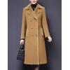 imageIDEALSANXUN Fur Collar Wool Coats for Women Double Breasted Long Peacoat JacketsCamel