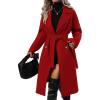imageIDEALSANXUN Long Wool Coats for Women Fall Winter Blazer Jacket Lapel Trench Coat Casual Dressy Peacoat Overcoat with BeltRed