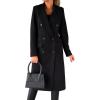 imageIDEALSANXUN Womens Long Wool Coat Double Breasted Trench Coat Fall Winter ClothesBlack
