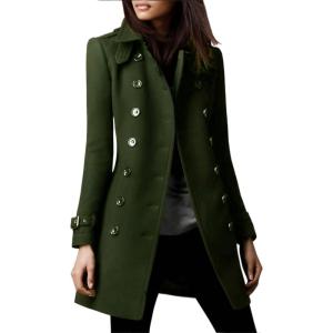 imageIDEALSANXUN Double Breasted Wool Coats for Women Trendy Fall Winter Mid Pea Trench Coat Blazer Jackets OvercoatArmy