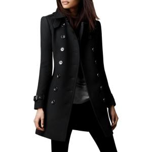 imageIDEALSANXUN Double Breasted Wool Coats for Women Trendy Fall Winter Mid Pea Trench Coat Blazer Jackets OvercoatBlack
