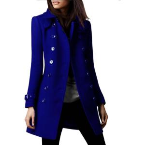 imageIDEALSANXUN Double Breasted Wool Coats for Women Trendy Fall Winter Mid Pea Trench Coat Blazer Jackets OvercoatNavy Blue