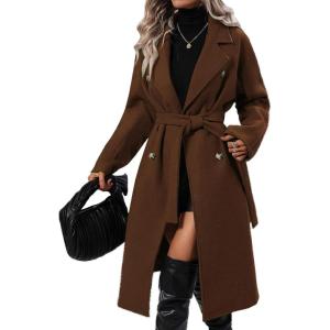 imageIDEALSANXUN Long Wool Coats for Women Fall Winter Blazer Jacket Lapel Trench Coat Casual Dressy Peacoat Overcoat with BeltDark Brown