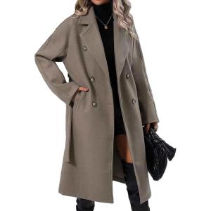 imageIDEALSANXUN Long Wool Coats for Women Fall Winter Blazer Jacket Lapel Trench Coat Casual Dressy Peacoat Overcoat with BeltGrey
