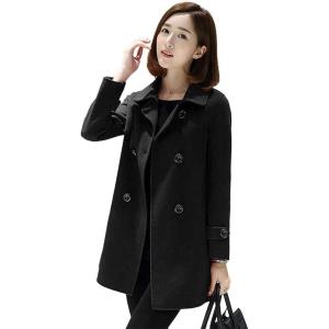 imageIDEALSANXUN Womens Fall Winter Wool Coats Peacoat Double Breasted Trench CoatsBlack