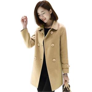 imageIDEALSANXUN Womens Fall Winter Wool Coats Peacoat Double Breasted Trench CoatsKhaki