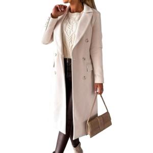 imageIDEALSANXUN Womens Long Wool Coat Double Breasted Trench Coat Fall Winter ClothesBeige
