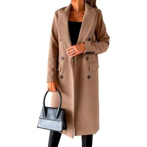 imageIDEALSANXUN Womens Long Wool Coat Double Breasted Trench Coat Fall Winter ClothesKhaki