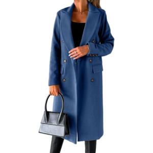 imageIDEALSANXUN Womens Long Wool Coat Double Breasted Trench Coat Fall Winter ClothesMisty Blue