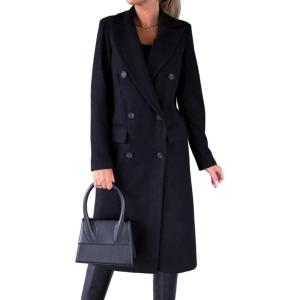 imageIDEALSANXUN Womens Long Wool Coat Double Breasted Trench Coat Fall Winter ClothesNavy