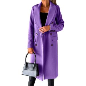 imageIDEALSANXUN Womens Long Wool Coat Double Breasted Trench Coat Fall Winter ClothesPurple
