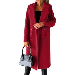imageIDEALSANXUN Womens Long Wool Coat Double Breasted Trench Coat Fall Winter ClothesWine