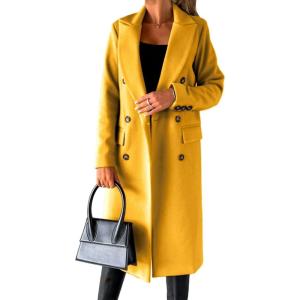 imageIDEALSANXUN Womens Long Wool Coat Double Breasted Trench Coat Fall Winter ClothesYellow