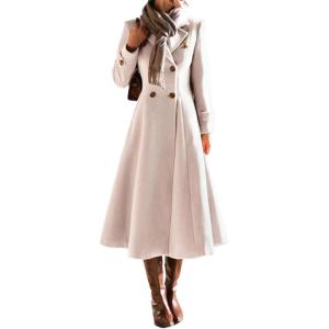 imageIDEALSANXUN Womens Long Wool Coat Fall Winter Double Breasted Trench Coat Peacoat JacketsBeige