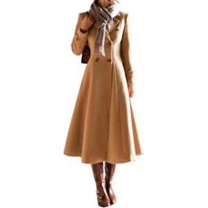 imageIDEALSANXUN Womens Long Wool Coat Fall Winter Double Breasted Trench Coat Peacoat JacketsCamel