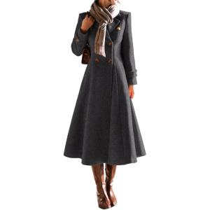 imageIDEALSANXUN Womens Long Wool Coat Fall Winter Double Breasted Trench Coat Peacoat JacketsDark Grey