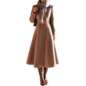 imageIDEALSANXUN Womens Long Wool Coat Fall Winter Double Breasted Trench Coat Peacoat JacketsDark Khaki