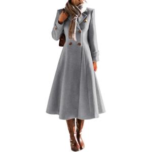 imageIDEALSANXUN Womens Long Wool Coat Fall Winter Double Breasted Trench Coat Peacoat JacketsGrey