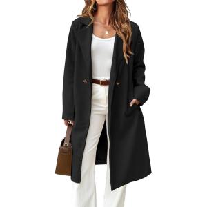 imageIDEALSANXUN Womens Long Wool Coat Fall Winter Notch Lapel Trench Coat Peacoat JacketsBlack