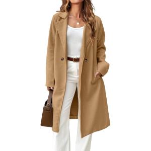 imageIDEALSANXUN Womens Long Wool Coat Fall Winter Notch Lapel Trench Coat Peacoat JacketsCamel