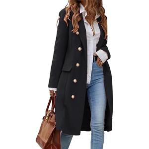 imageIDEALSANXUN Womens Long Wool Coat for Women Fall Winter Trench Coat Trendy JacketsBlack