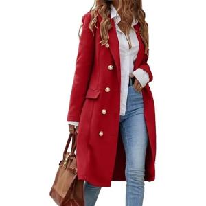 imageIDEALSANXUN Womens Long Wool Coat for Women Fall Winter Trench Coat Trendy JacketsRed