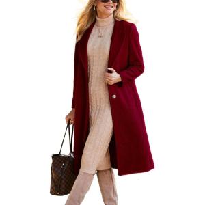 imageIDEALSANXUN Womens Long Wool Coats Fall Winter Single Breasted Trench Coat Dressy Jackets PeacoatBurgundy Red