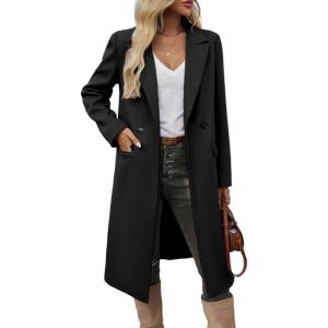 imageIDEALSANXUN Womens Long Wool Coats Fall Winter Trench Coat Peacoat Dress JacketsBlack