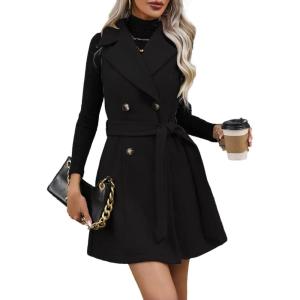 imageIDEALSANXUN Womens Long Wool Vest Fall Winter Sleeveless Blazer Jackets Double Breasted Trench Coat with BeltBlack