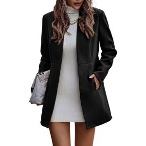 imageIDEALSANXUN Wool Blazer for Women Fall Winter Open Front Blazer Jackets Business Coats Dressy Peacoat Trench CoatBlack