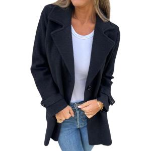 imageIDEALSANXUN Wool Pea Coats for Women Fall Winter Classic Mid Length Peacoat Trench Coat Blazer JacketBlack