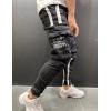 imageIDEALSANXUN Mens Cargo Slim Fit Skinny Ripped Jeans Striped Denim PantsBlack