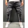 imageIDEALSANXUN Mens Cargo Slim Fit Skinny Ripped Jeans Striped Denim PantsBlack