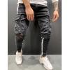 imageIDEALSANXUN Mens Cargo Slim Fit Skinny Ripped Jeans Striped Denim PantsBlack