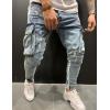 imageIDEALSANXUN Mens Cargo Slim Fit Skinny Ripped Jeans Striped Denim PantsLight Blue