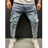 imageIDEALSANXUN Mens Cargo Slim Fit Skinny Ripped Jeans Striped Denim PantsLight Blue